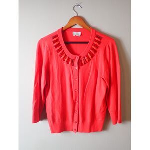 Kate Spade Jeweled Button Up Cardigan Sweater Preppy Red Medium